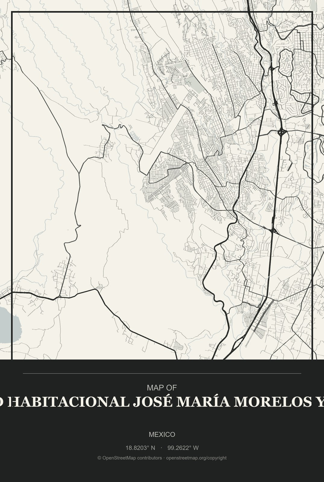 Unidad Habitacional José María Morelos y Pavón, Mexico City Map Aluminum Sign in Museum Plaque style