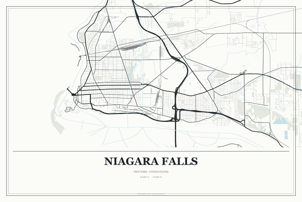 Niagara Falls, New York City Map Aluminum Sign in Gallery Air style