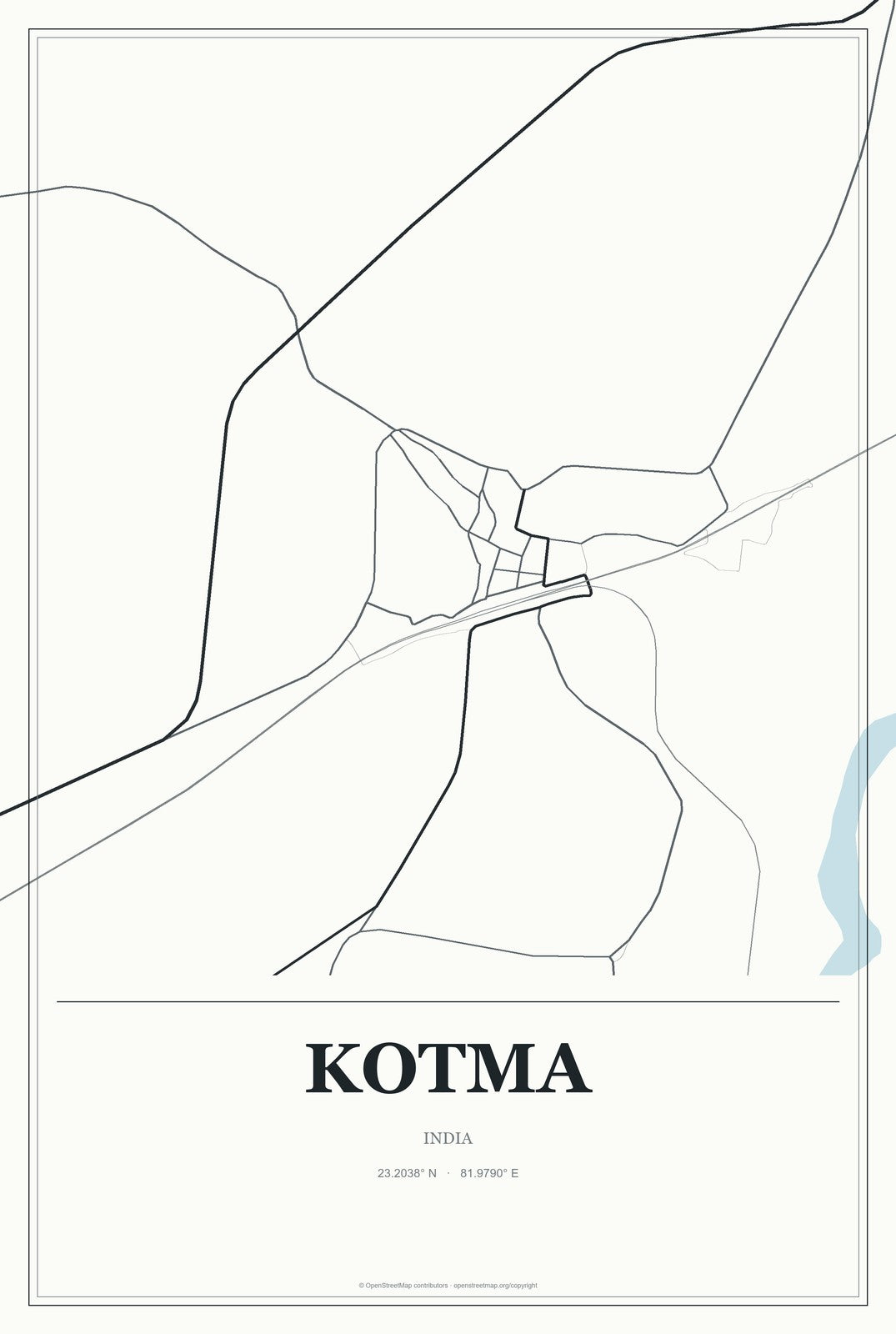 Kotma, India City Map Aluminum Sign in Gallery Air style