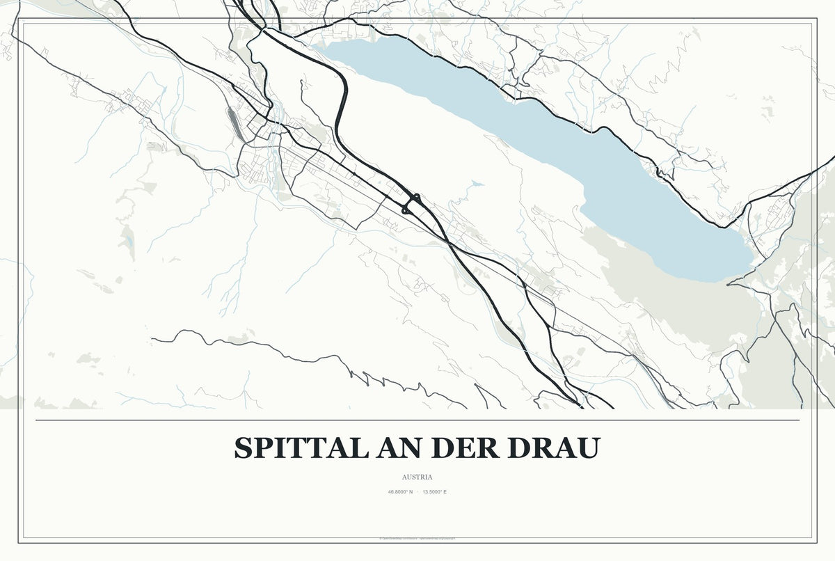 Spittal an der Drau, Austria City Map Aluminum Sign in Gallery Air style