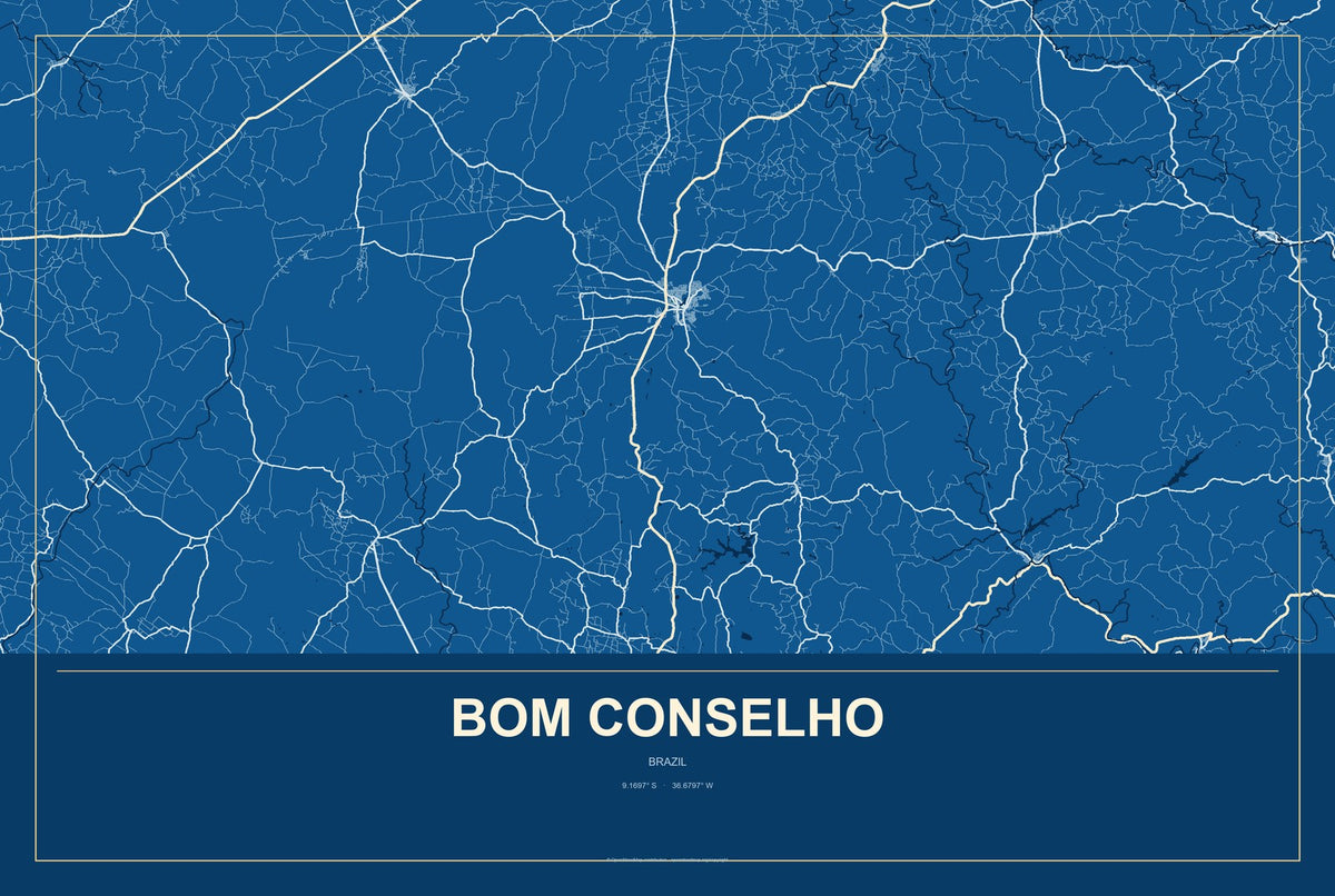 Bom Conselho, Brazil City Map Aluminum Sign in Harbor Cobalt style