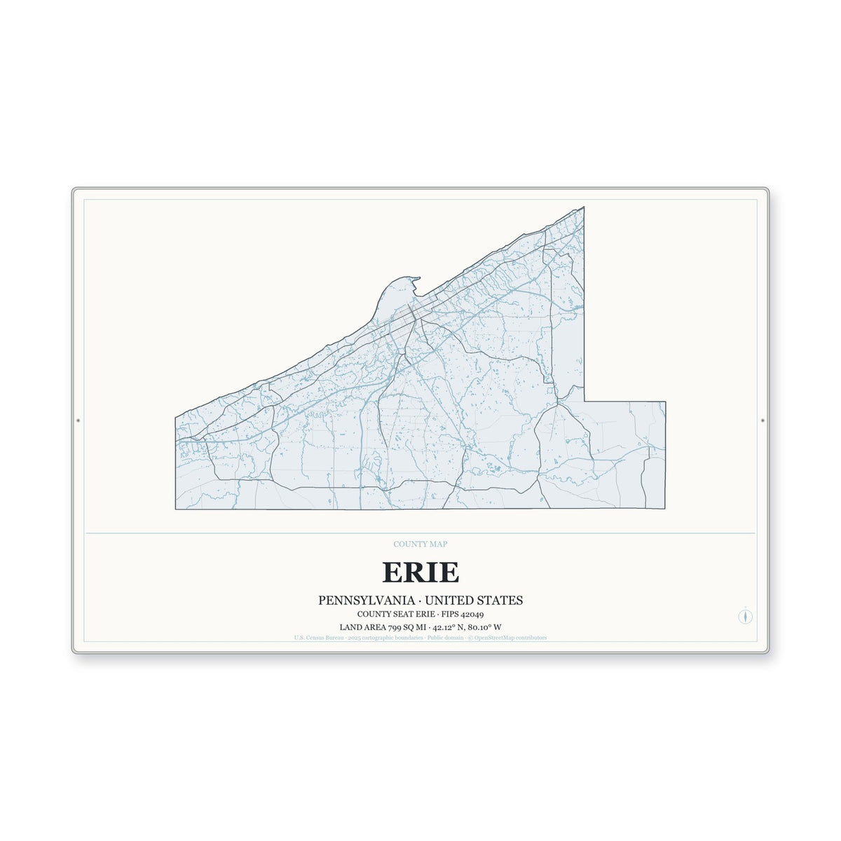 Erie County, Pennsylvania Map Aluminum Sign in Gallery Air style