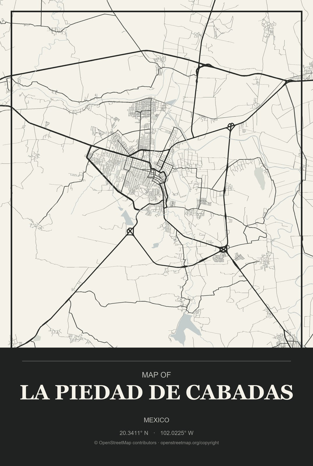 La Piedad de Cabadas, Mexico City Map Aluminum Sign in Museum Plaque style