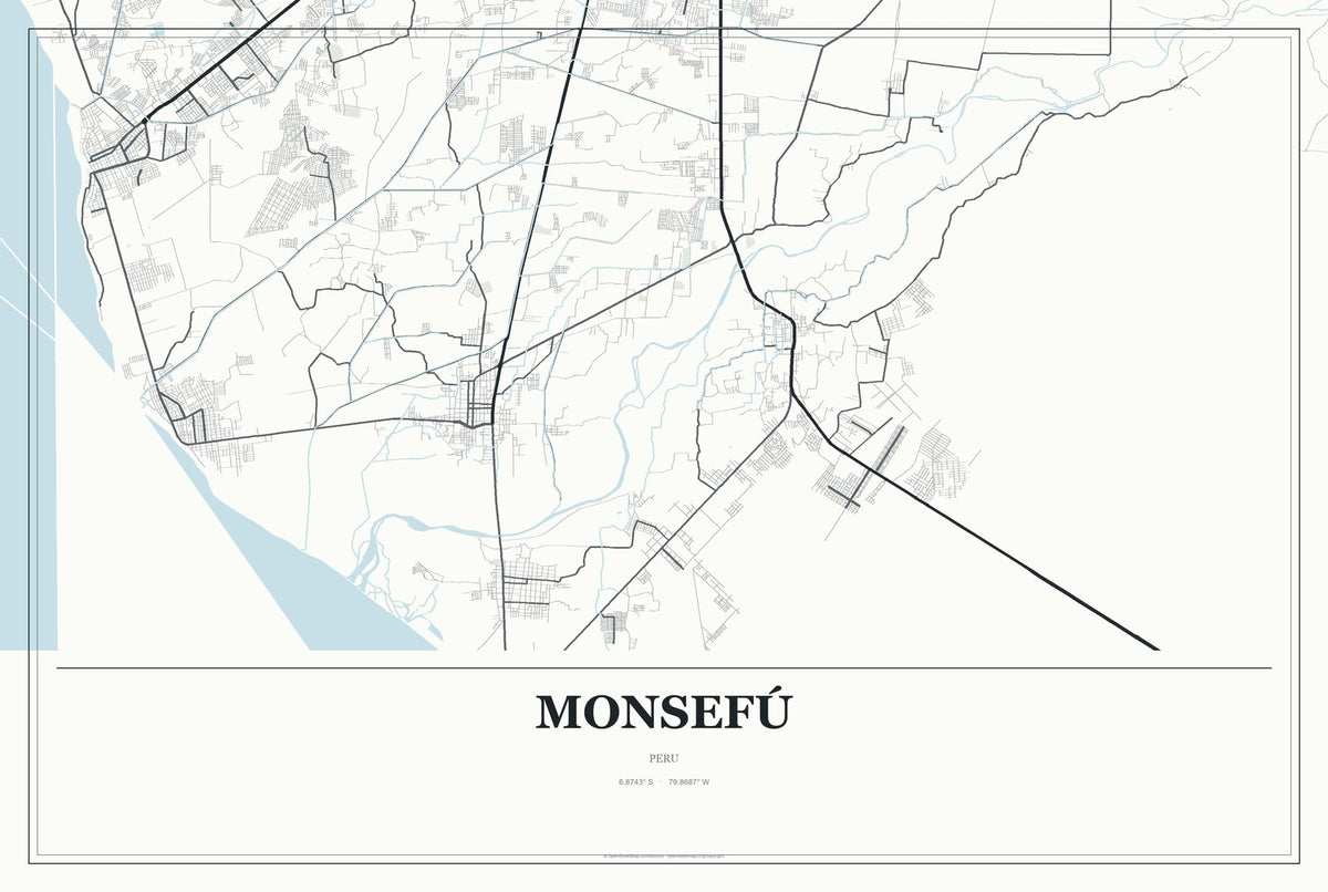 Monsefú, Peru City Map Aluminum Sign in Gallery Air style