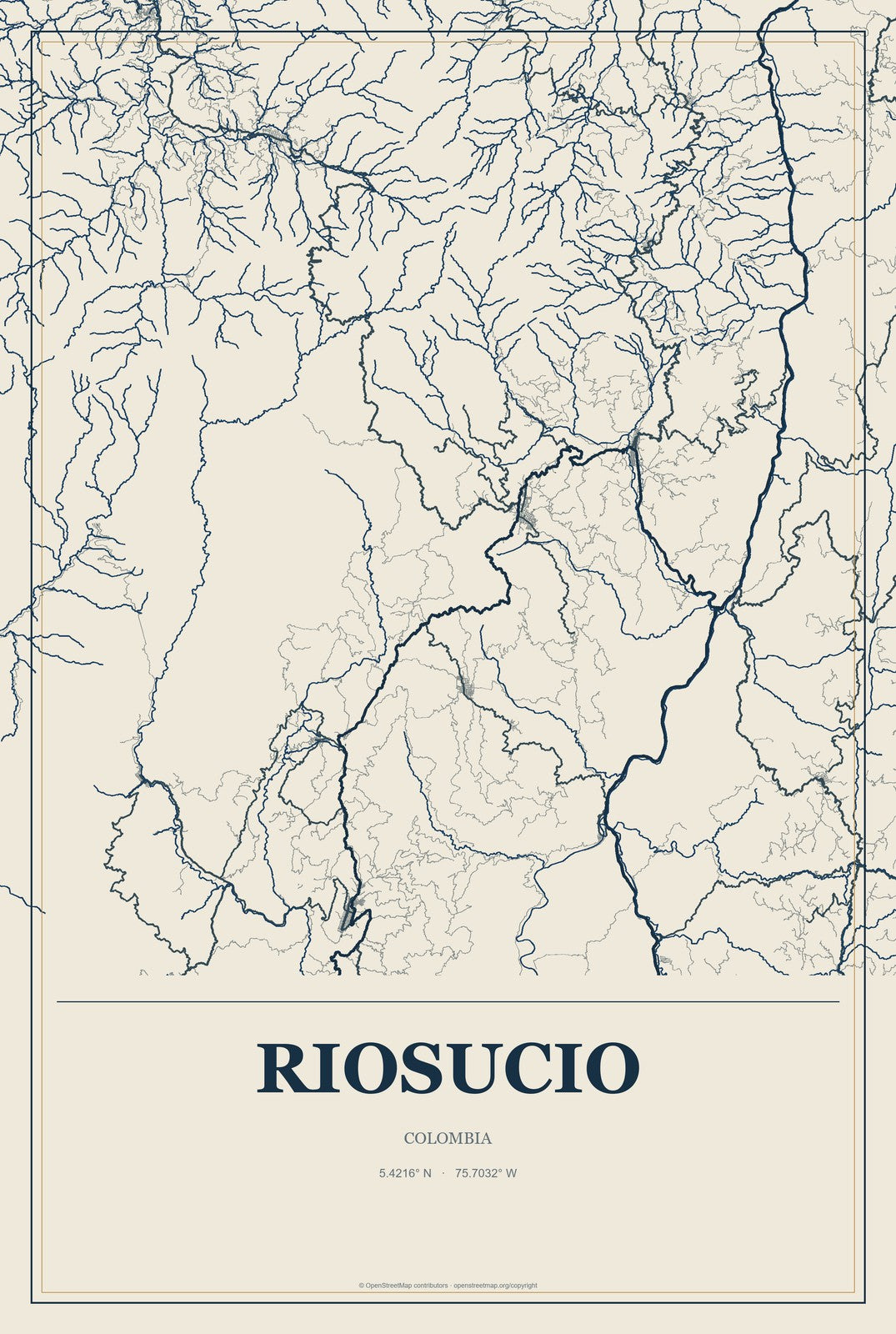 Riosucio, Colombia City Map Aluminum Sign in Coastal Cutout style