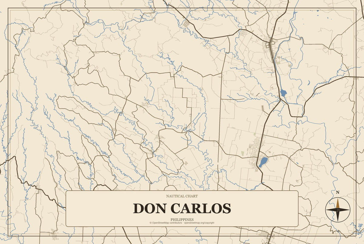 Don Carlos, Philippines City Map Aluminum Sign in Heritage Nautical style