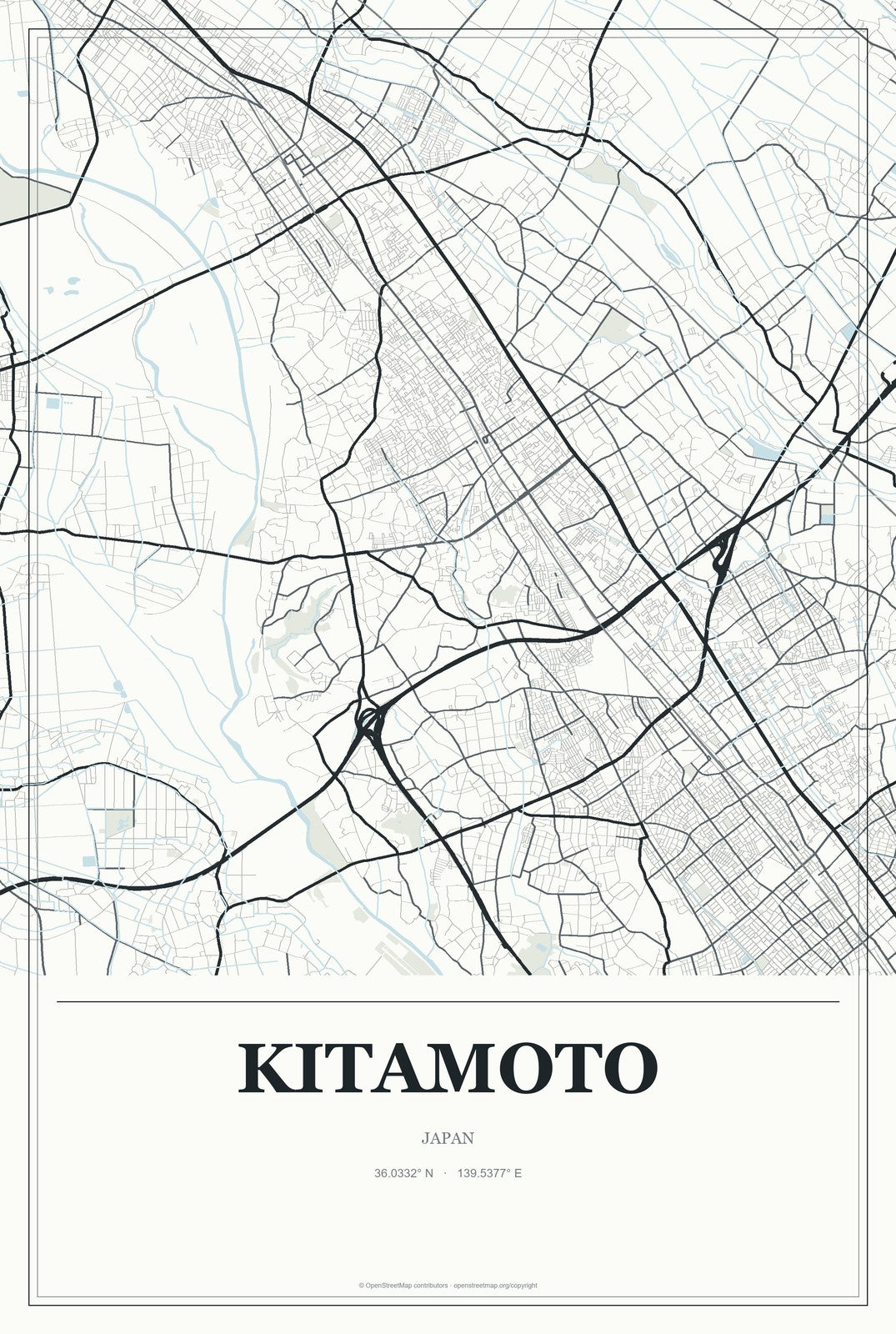 Kitamoto, Japan City Map Aluminum Sign in Gallery Air style