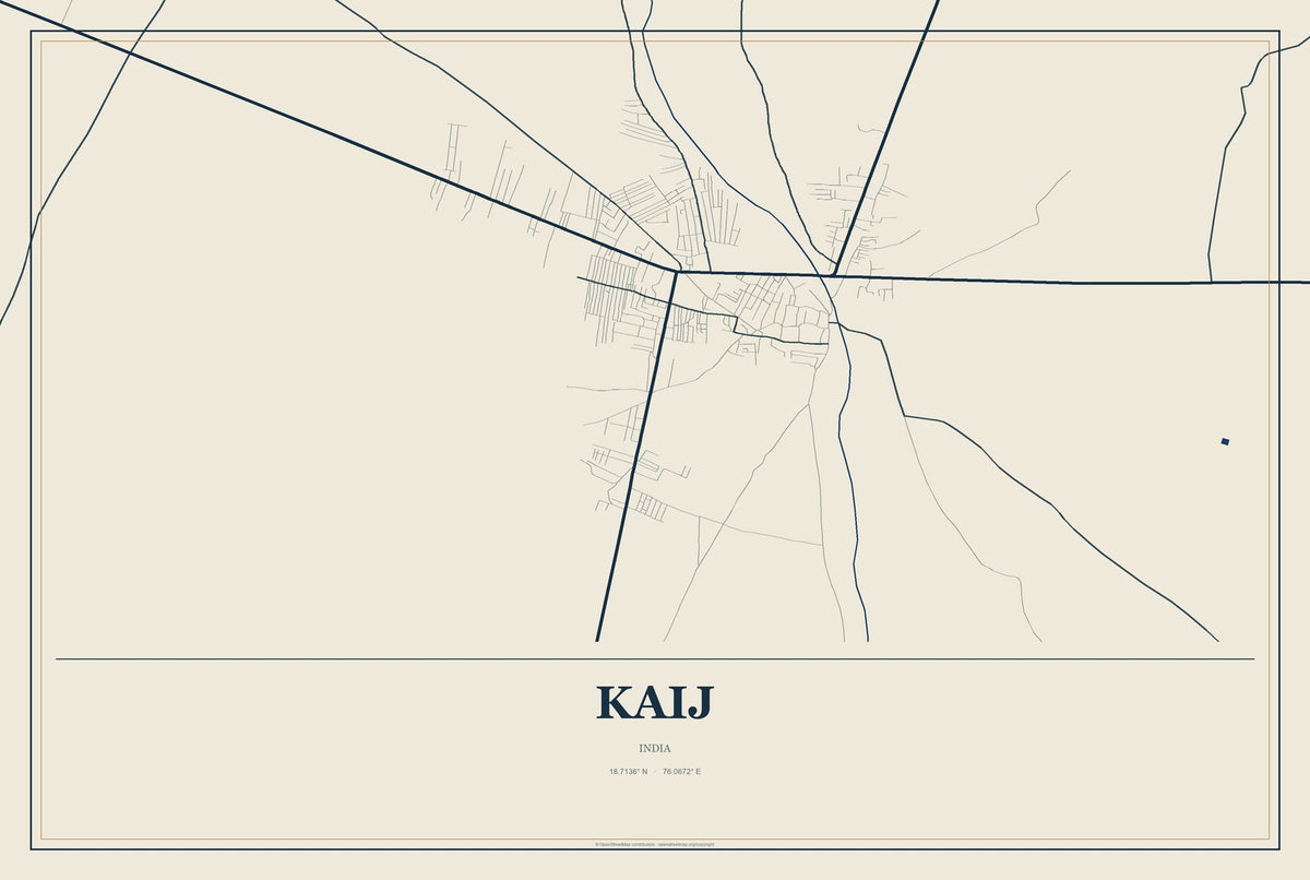 Kaij, India City Map Aluminum Sign in Coastal Cutout style