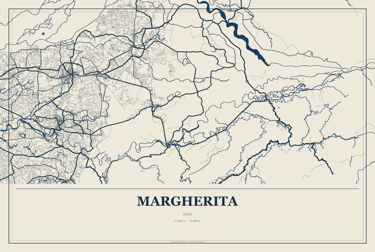 Margherita, India City Map Aluminum Sign in Coastal Cutout style