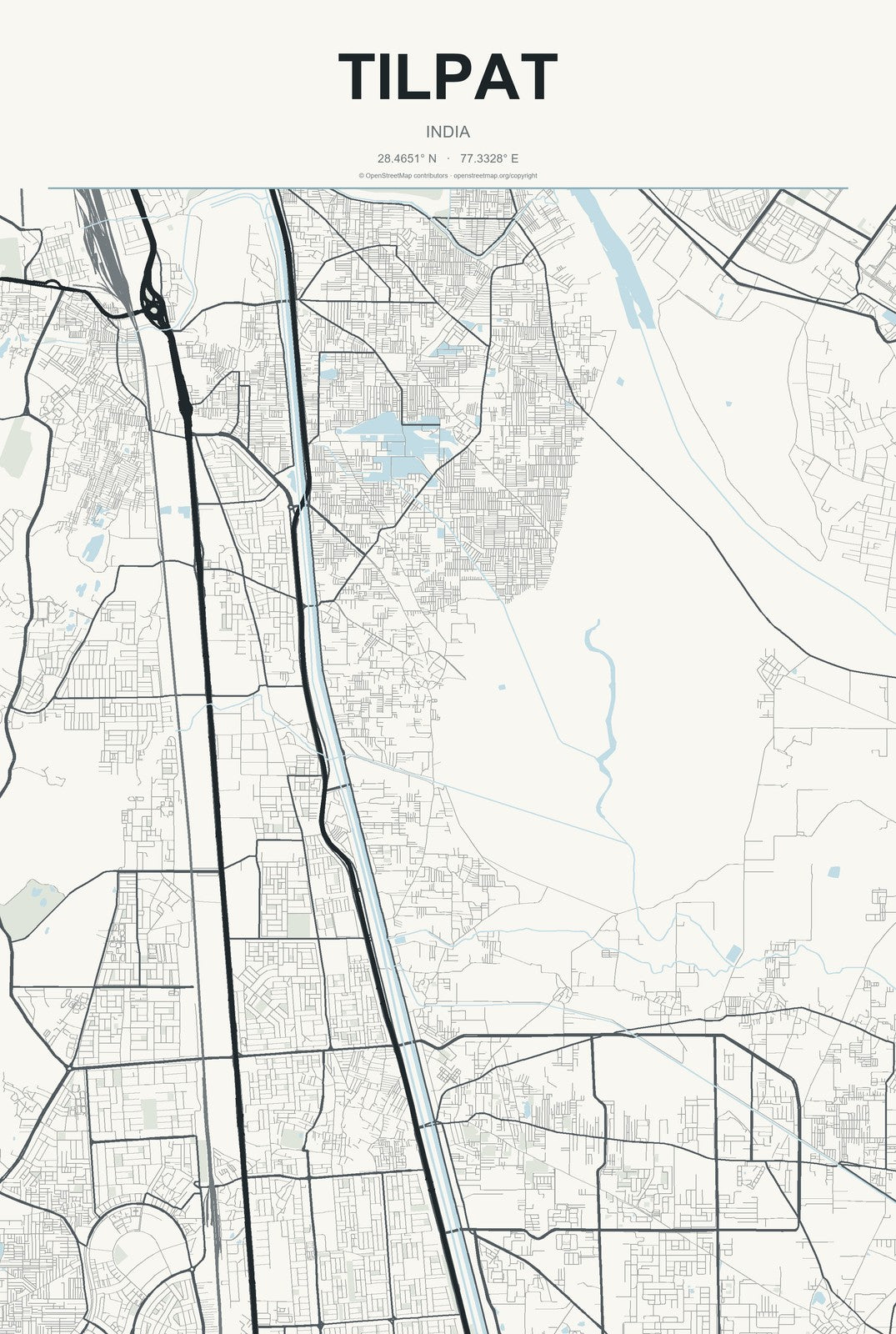 Tilpat, India City Map Aluminum Sign in Headline Atlas style