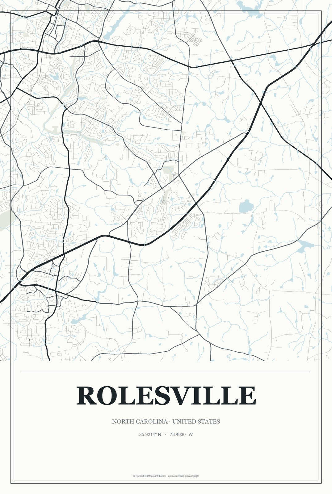 Rolesville, North Carolina City Map Aluminum Sign in Gallery Air style