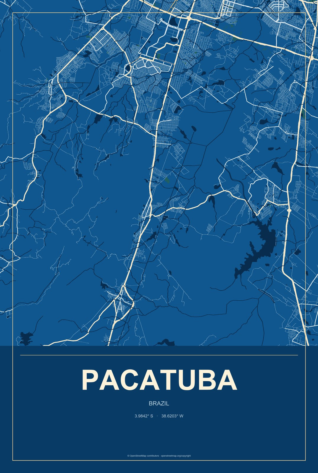 Pacatuba, Sergipe, Brazil City Map Aluminum Sign in Harbor Cobalt style