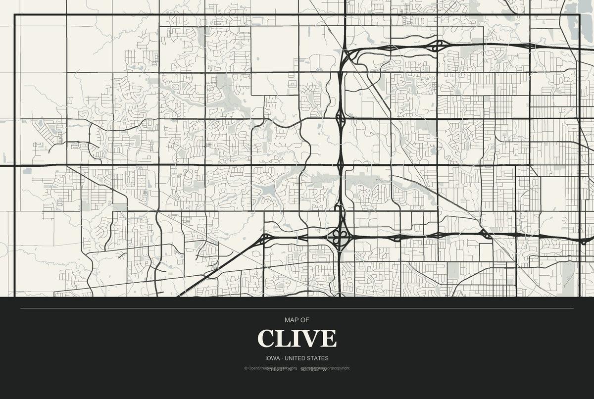 Clive, Iowa City Map Aluminum Sign in Museum Plaque style