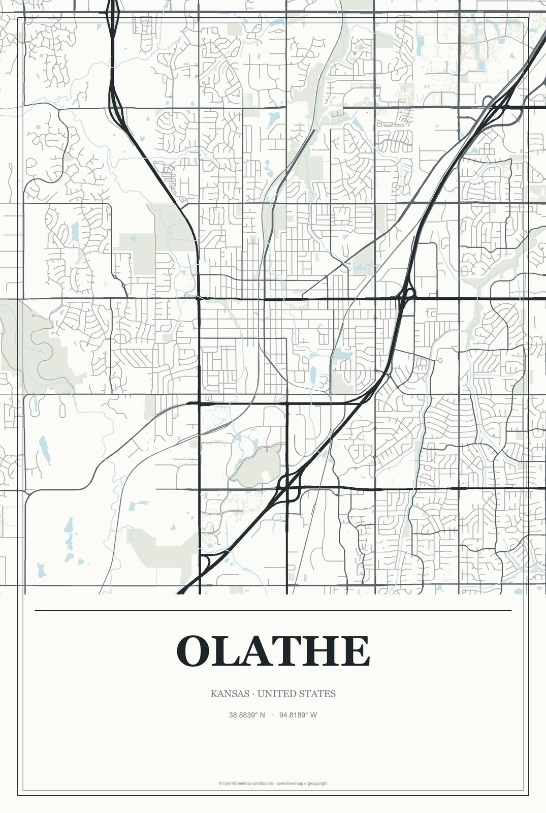 Olathe, Kansas City Map Aluminum Sign in Gallery Air style