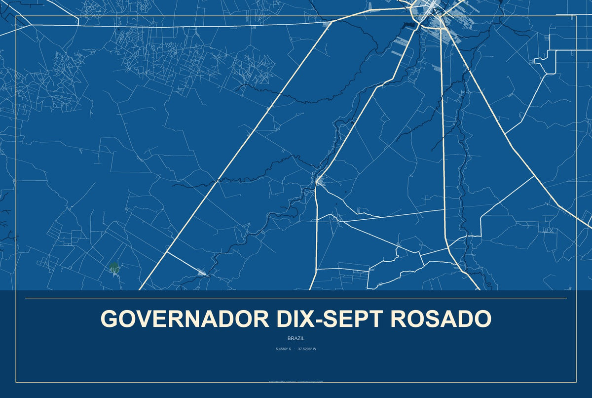 Governador Dix-Sept Rosado, Brazil City Map Aluminum Sign in Harbor Cobalt style