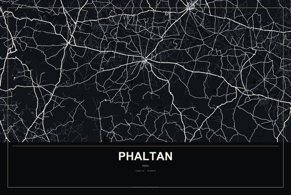 Phaltan, India City Map Aluminum Sign in Metropolitan Noir style