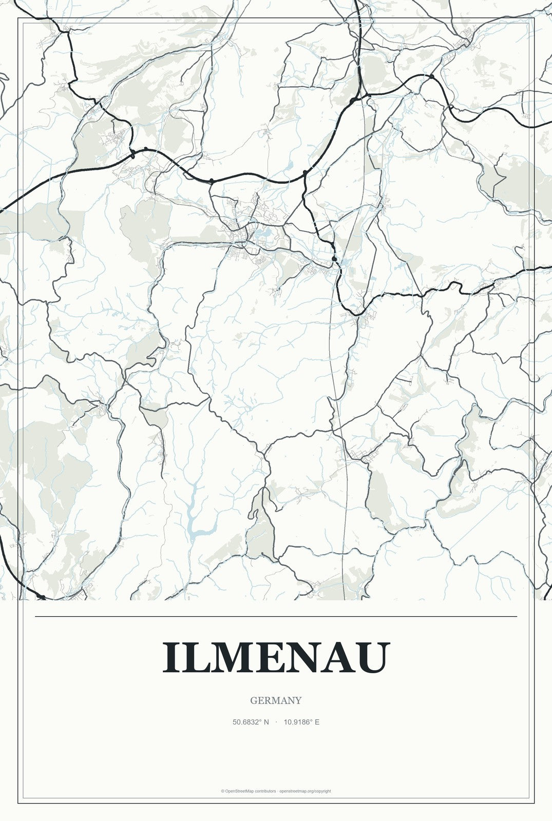 Ilmenau, Germany City Map Aluminum Sign in Gallery Air style