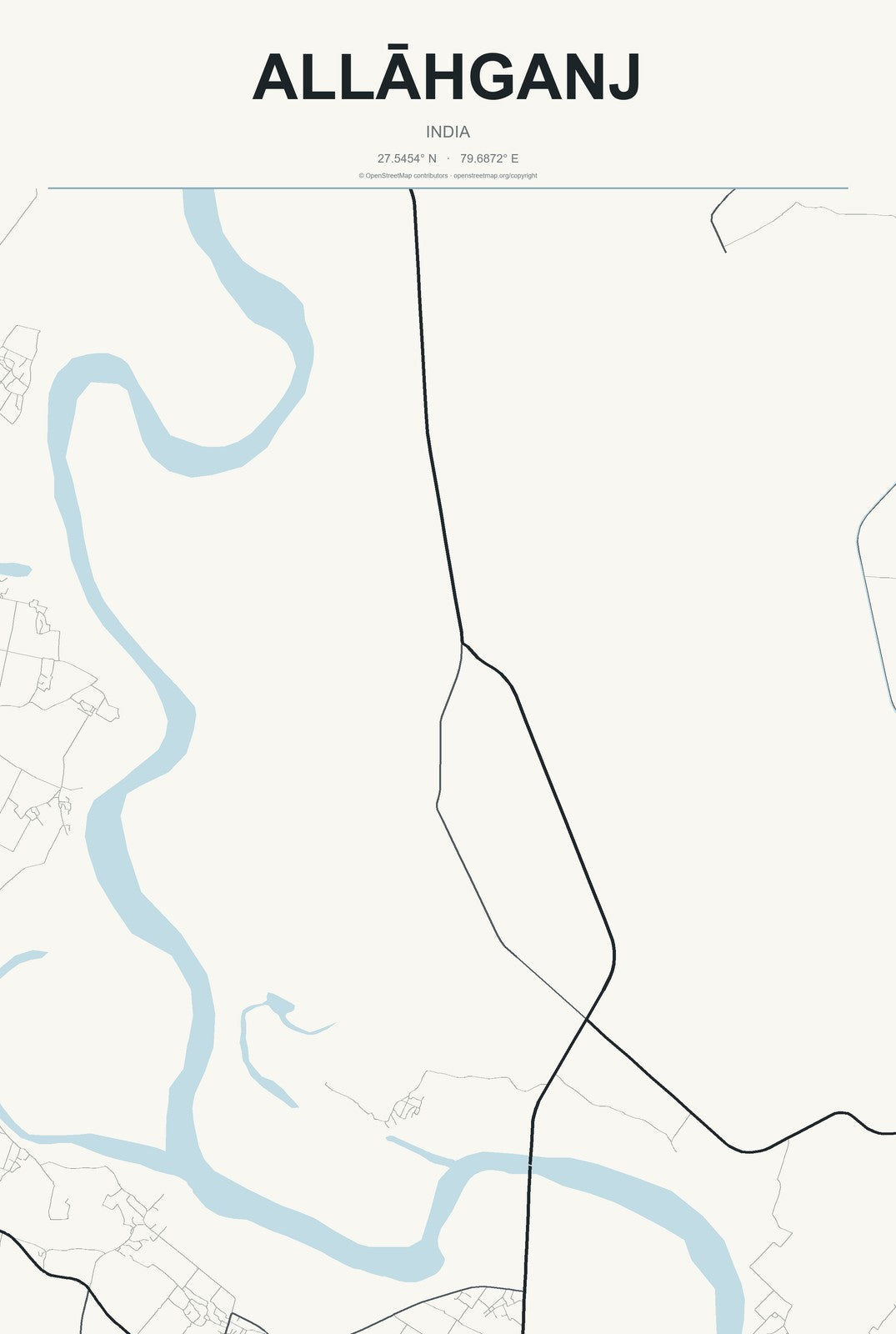 Allāhganj, India City Map Aluminum Sign in Headline Atlas style