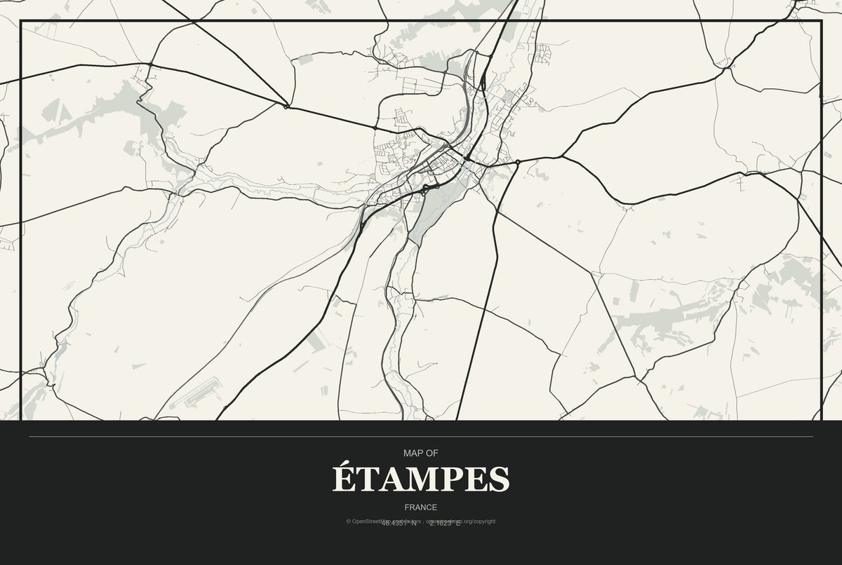Étampes, France City Map Aluminum Sign in Museum Plaque style