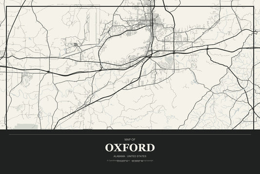 Oxford, Alabama City Map Aluminum Sign in Museum Plaque style