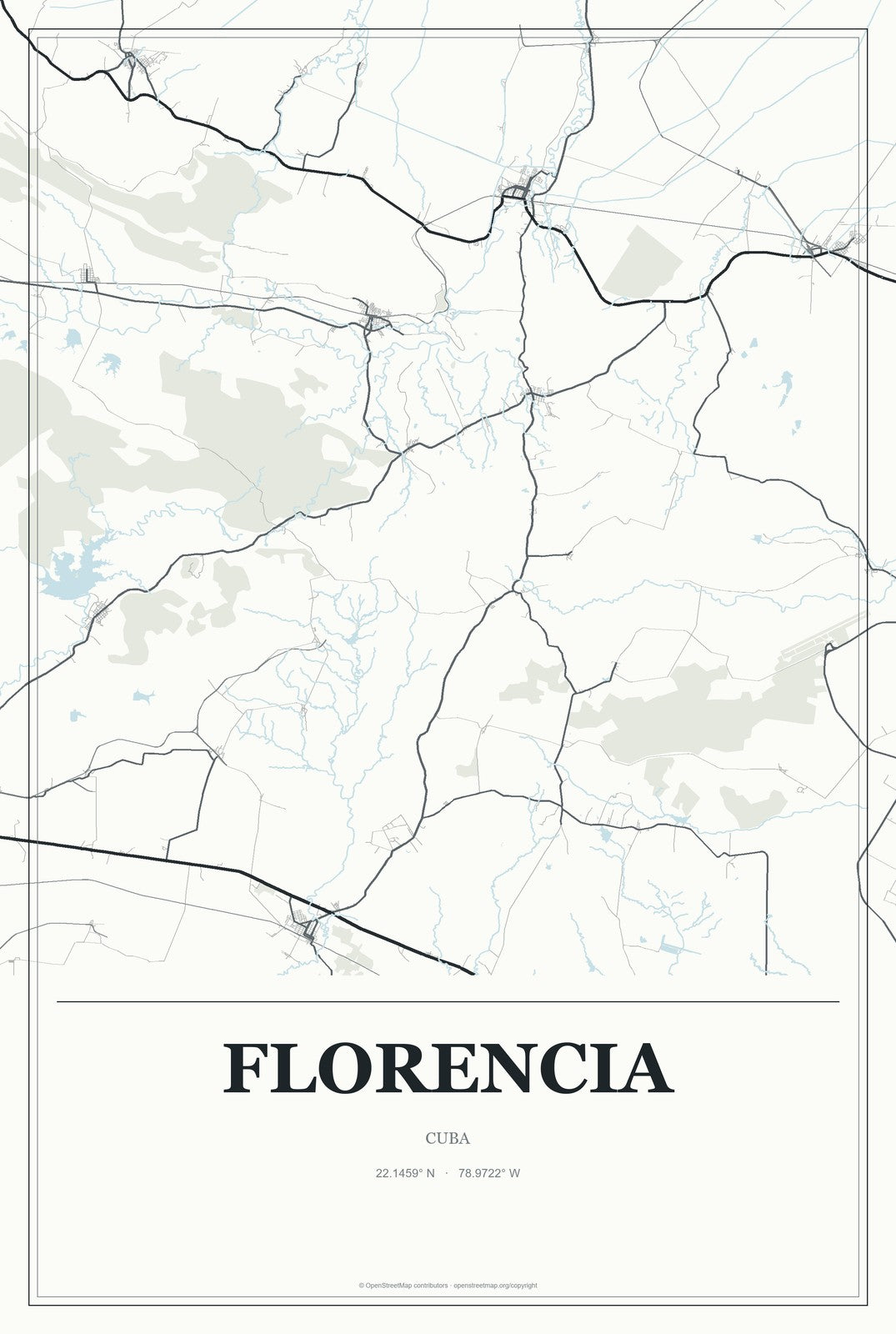 Florencia, Cuba City Map Aluminum Sign in Gallery Air style