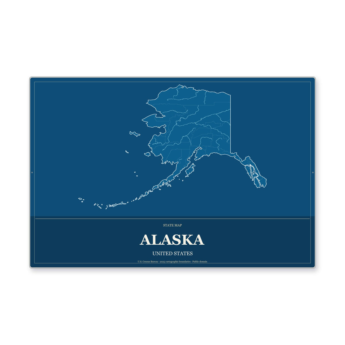 Alaska state map aluminum sign in Harbor Cobalt style