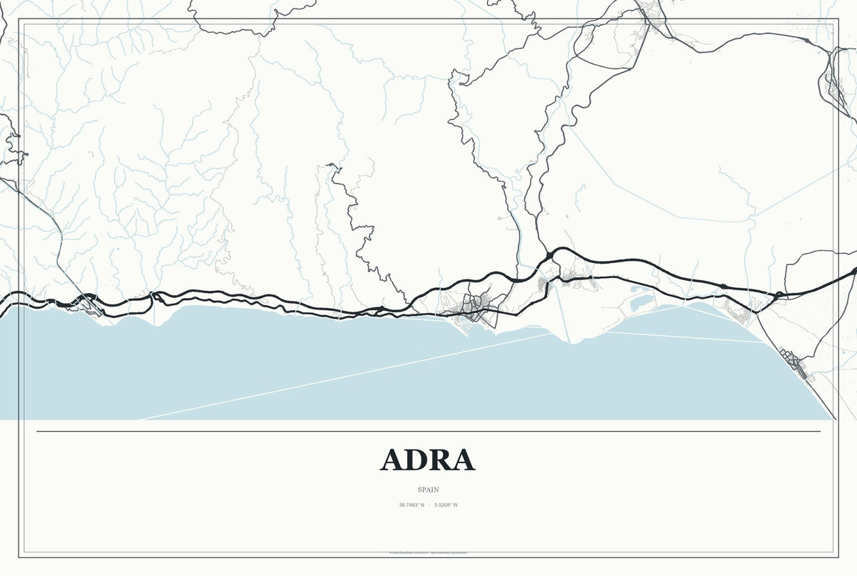 Adra, Spain City Map Aluminum Sign in Gallery Air style