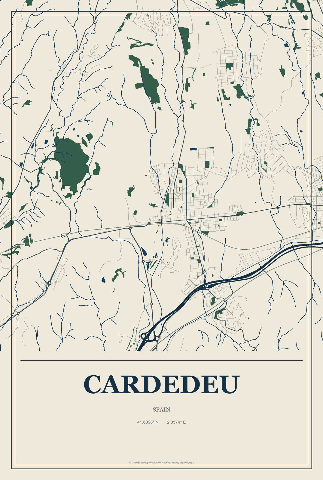 Cardedeu, Spain City Map Aluminum Sign in Coastal Cutout style
