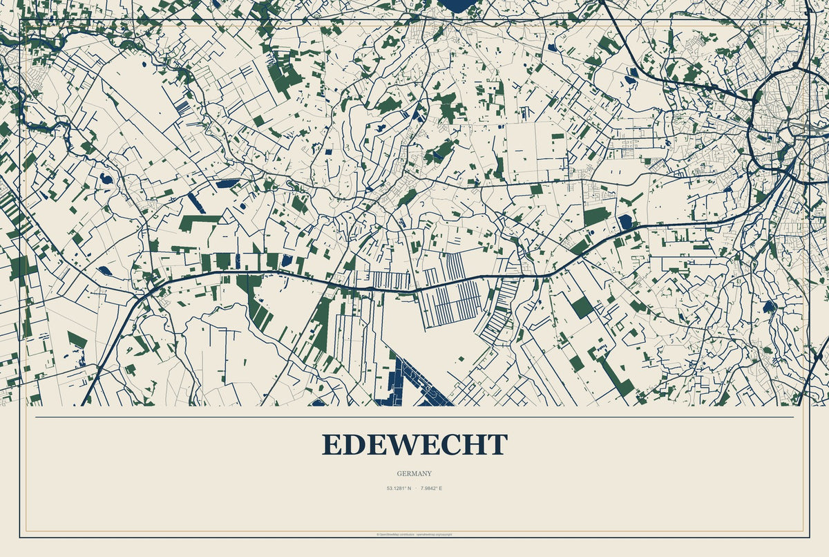Edewecht, Germany City Map Aluminum Sign in Coastal Cutout style
