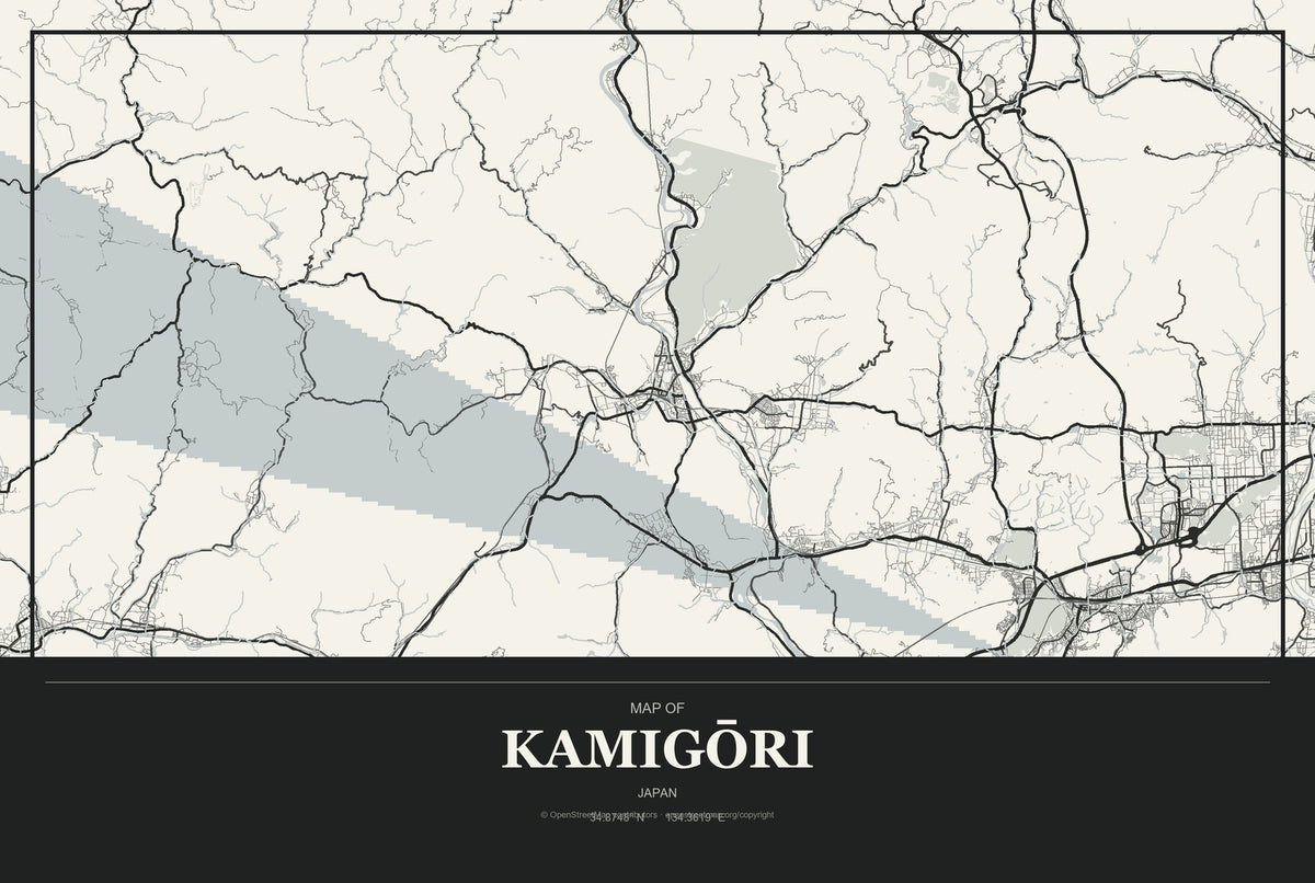 Kamigōri, Japan City Map Aluminum Sign in Museum Plaque style