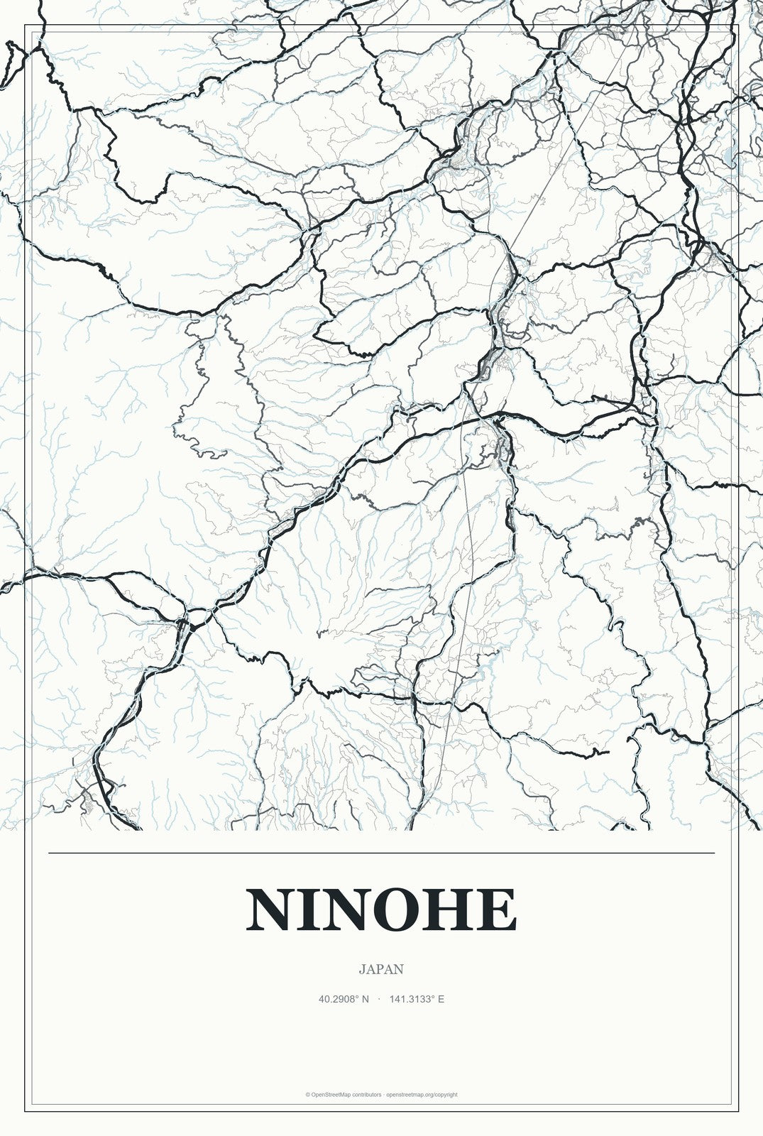 Ninohe, Japan City Map Aluminum Sign in Gallery Air style