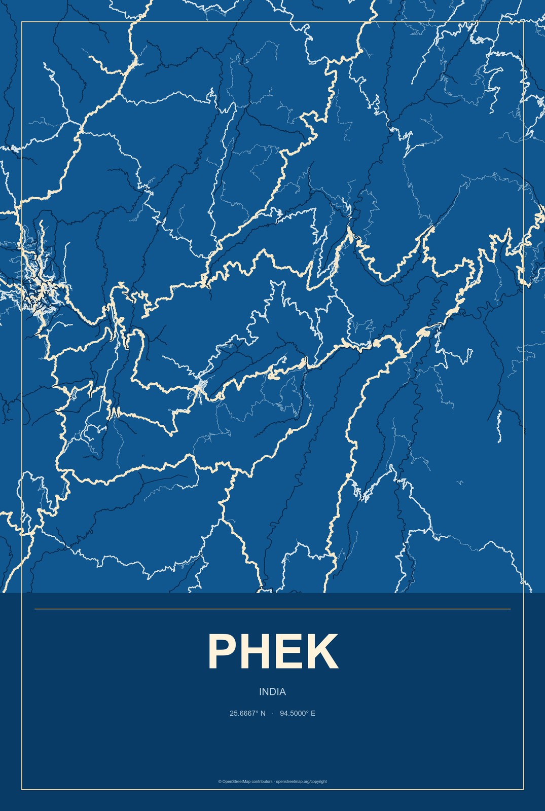 Phek, India City Map Aluminum Sign in Harbor Cobalt style