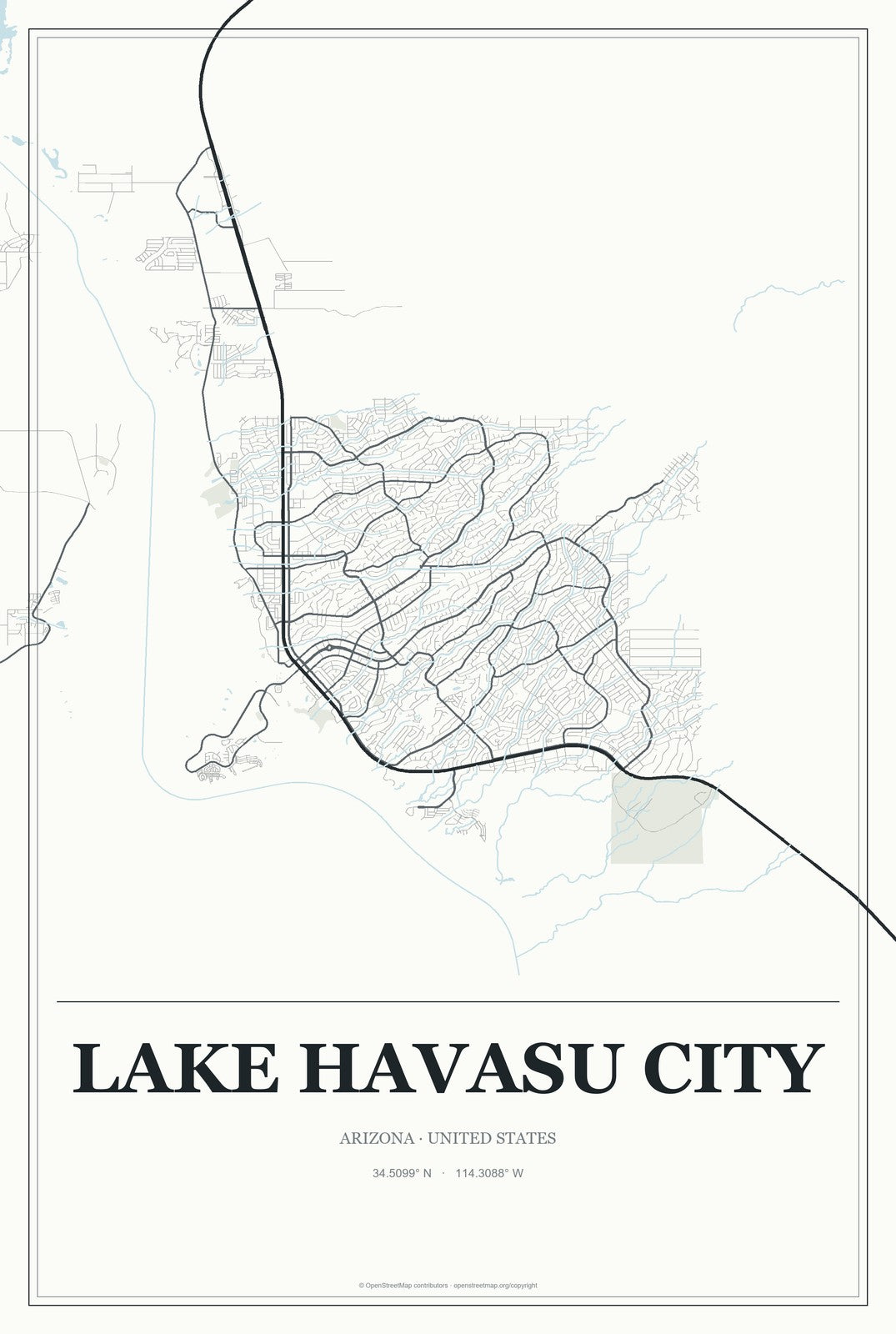 Lake Havasu City, Arizona City Map Aluminum Sign in Gallery Air style