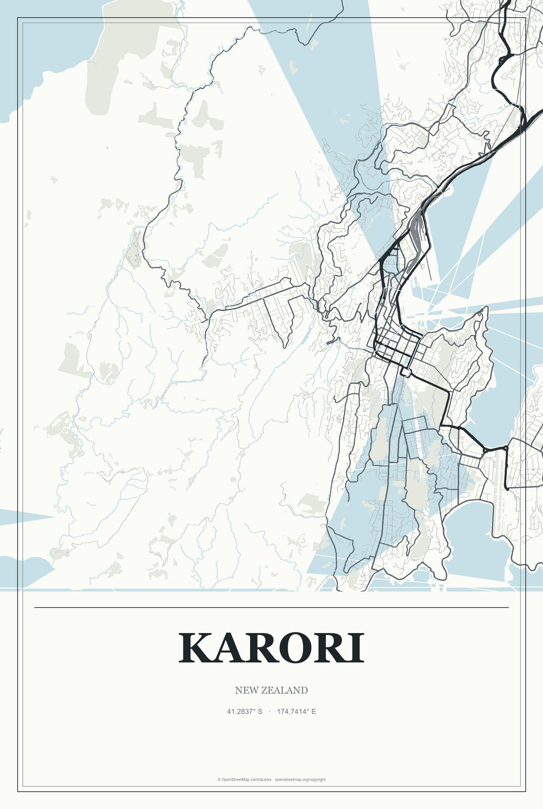 Karori, New Zealand City Map Aluminum Sign in Gallery Air style