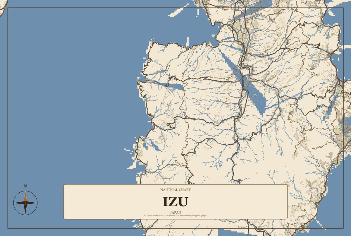 Izu, Japan City Map Aluminum Sign in Heritage Nautical style
