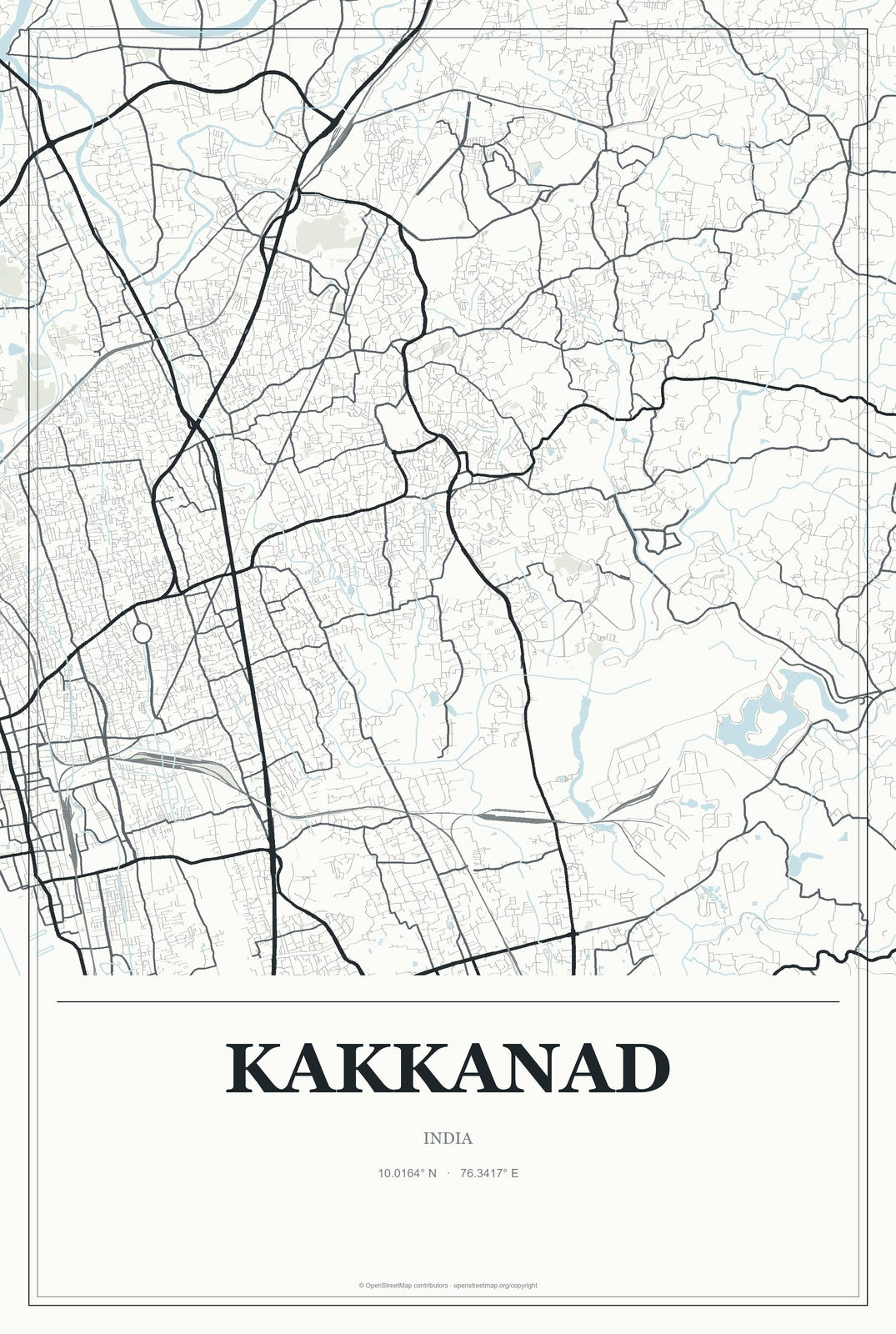 Kakkanad, India City Map Aluminum Sign in Gallery Air style