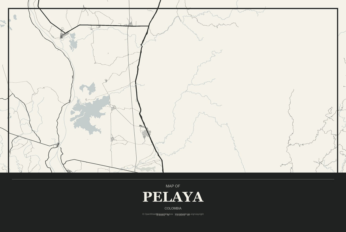 Pelaya, Colombia City Map Aluminum Sign in Museum Plaque style