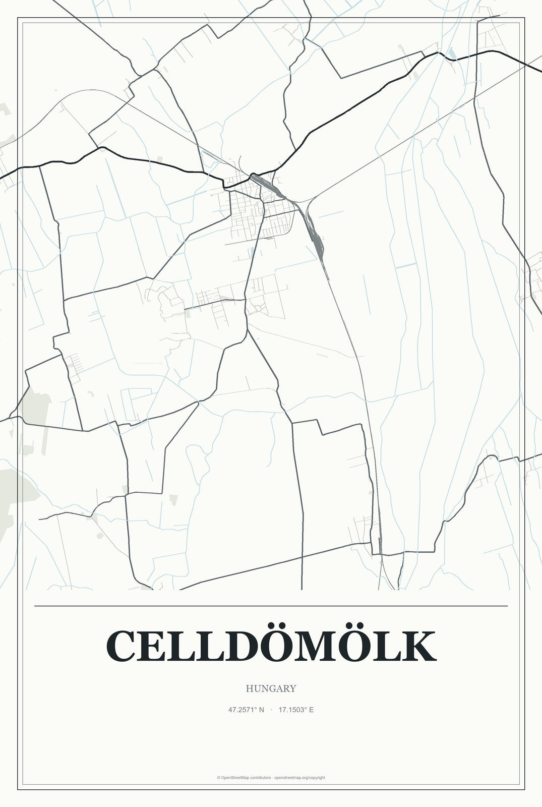 Celldömölk, Hungary City Map Aluminum Sign in Gallery Air style