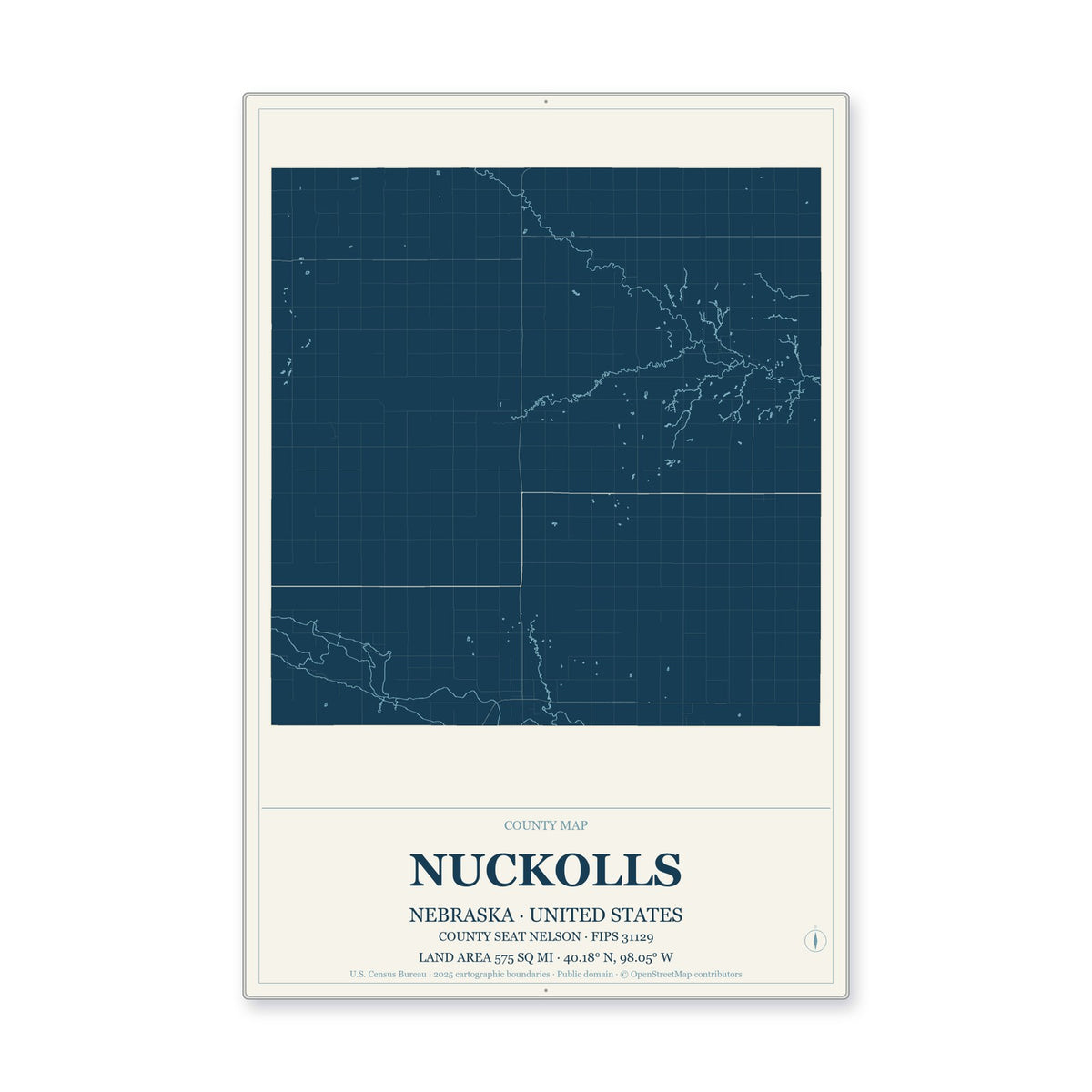 Nuckolls County, Nebraska Map Aluminum Sign in Coastal Cutout style