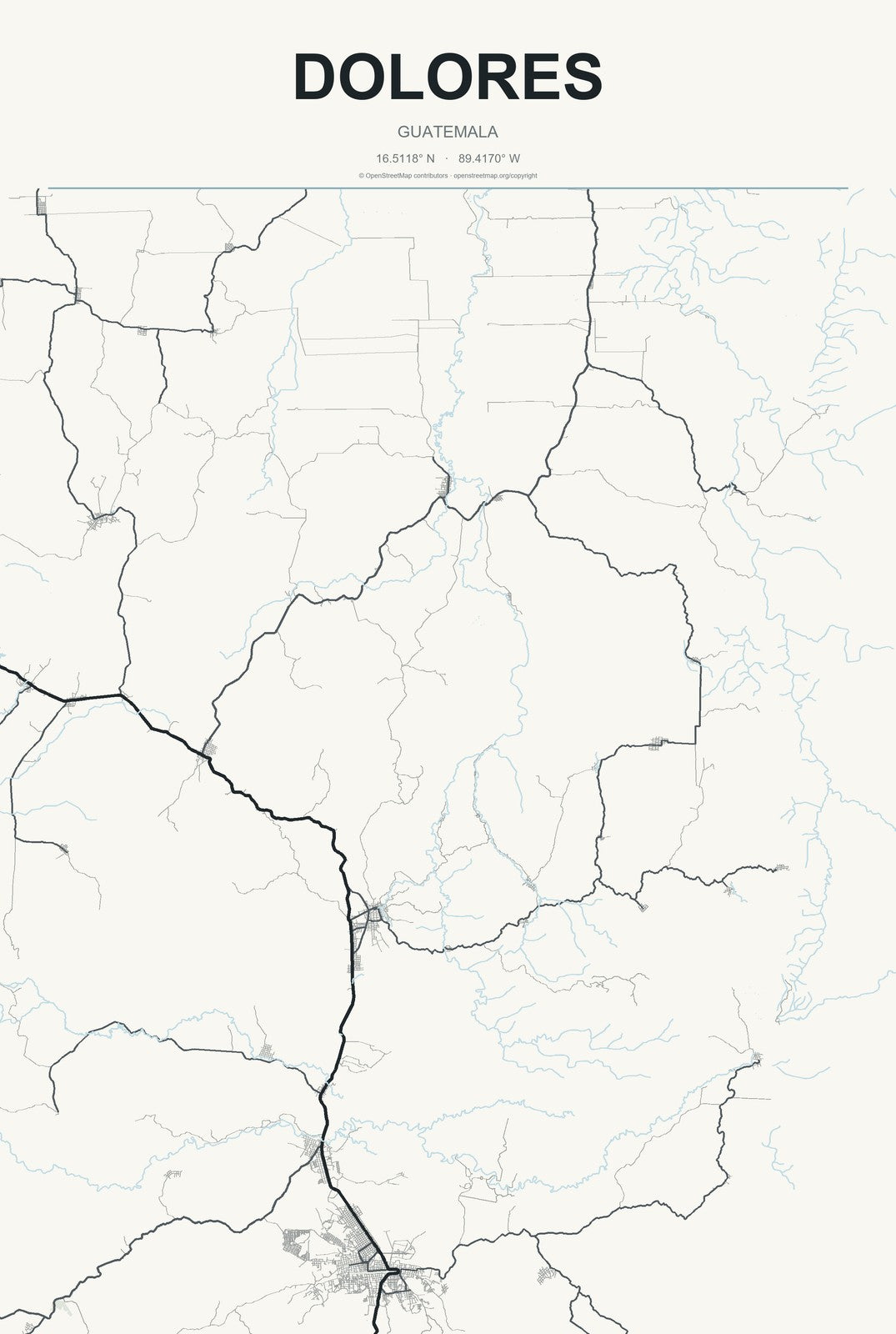 Dolores, Guatemala City Map Aluminum Sign in Headline Atlas style