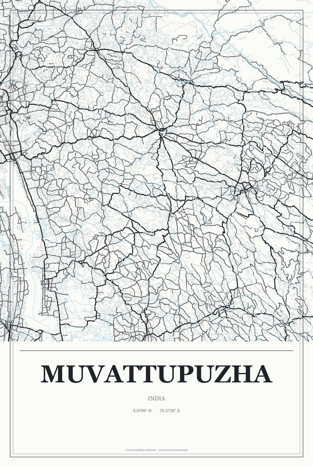 Muvattupuzha, India City Map Aluminum Sign in Gallery Air style
