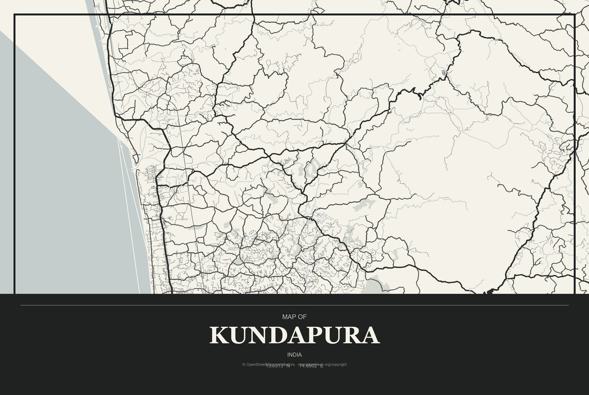 Kundapura, India City Map Aluminum Sign in Museum Plaque style