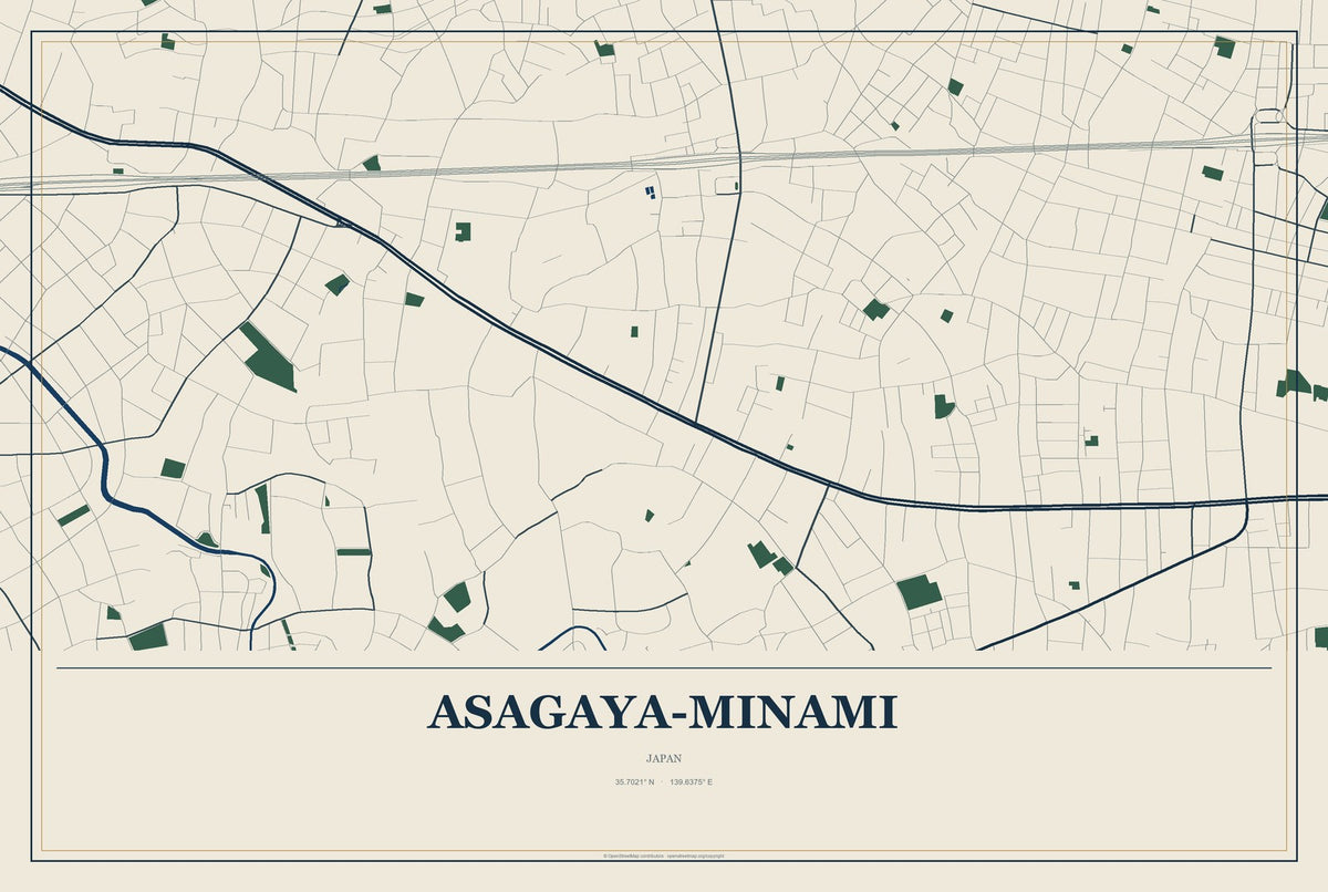 Asagaya-minami, Japan City Map Aluminum Sign in Coastal Cutout style