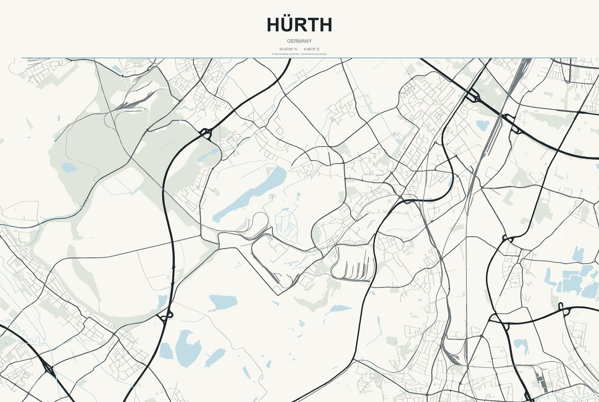 Hürth, Germany City Map Aluminum Sign in Headline Atlas style