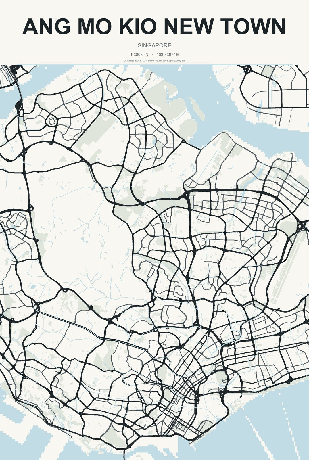 Ang Mo Kio New Town, Singapore City Map Aluminum Sign in Headline Atlas style