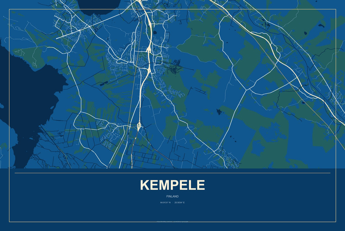 Kempele, Finland City Map Aluminum Sign in Harbor Cobalt style