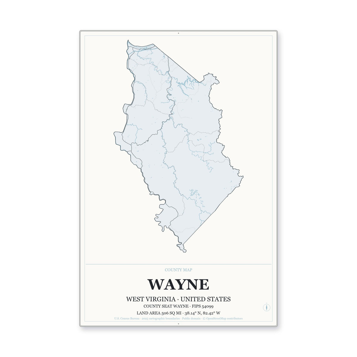 Wayne County, West Virginia Map Aluminum Sign in Gallery Air style