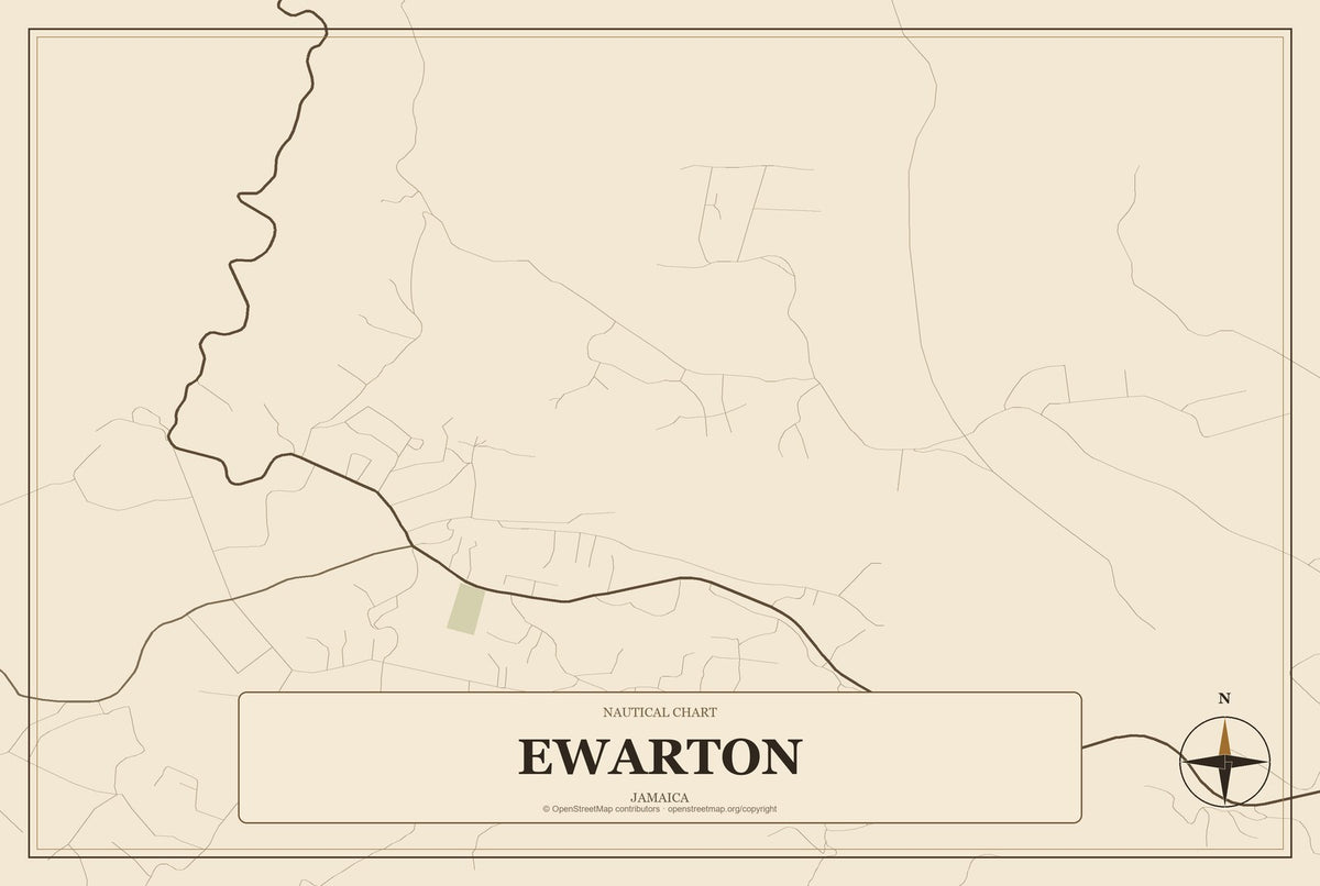 Ewarton, Jamaica City Map Aluminum Sign in Heritage Nautical style