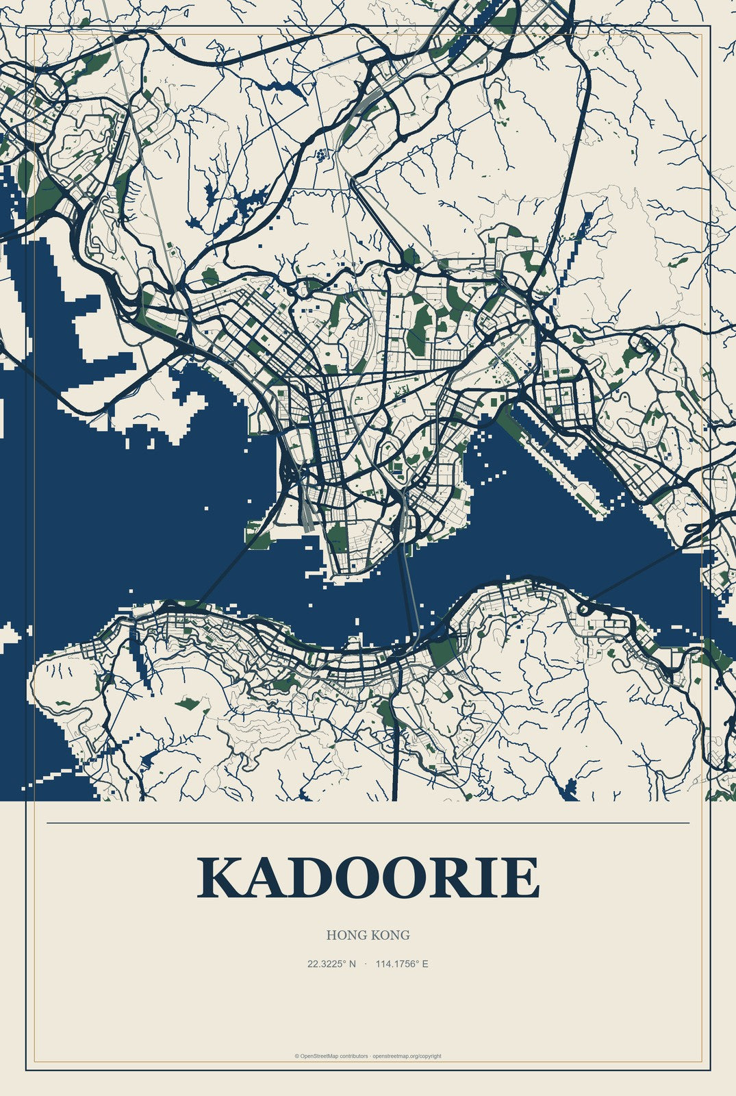 Kadoorie, Hong Kong City Map Aluminum Sign in Coastal Cutout style