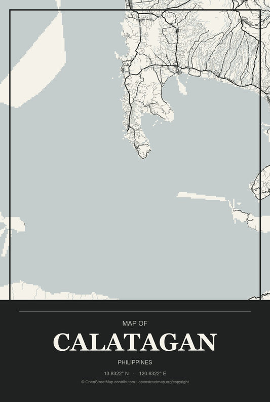 Calatagan, Philippines City Map Aluminum Sign in Museum Plaque style